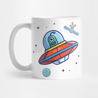 Alien spaceship flying in space cartoon Mug